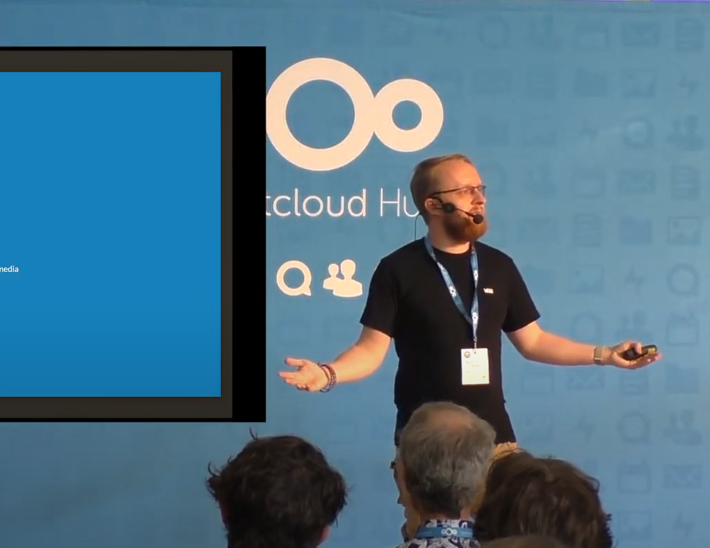 Giving our time, CEO Robert Mizen talking at Nextcloud Berlin 2023